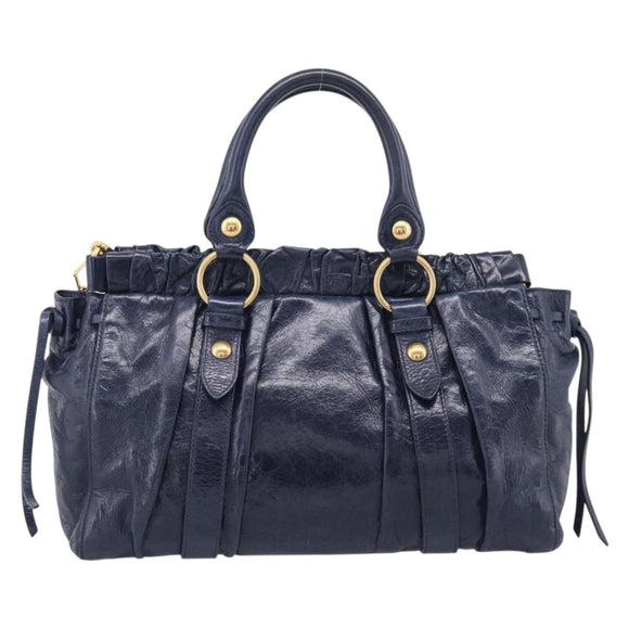 Miu Miu Hand Bag Leather 2way Navy Gold Auth 212475SAM