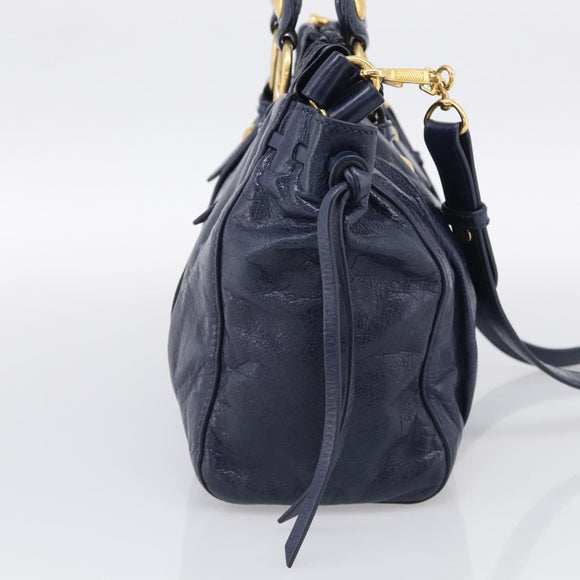 Miu Miu Hand Bag Leather 2way Navy Gold Auth 212475SAM