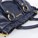 Miu Miu Hand Bag Leather 2way Navy Gold Auth 212475SAM-6