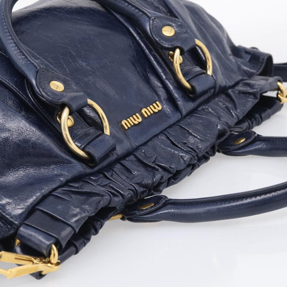 Miu Miu Hand Bag Leather 2way Navy Gold Auth 212475SAM