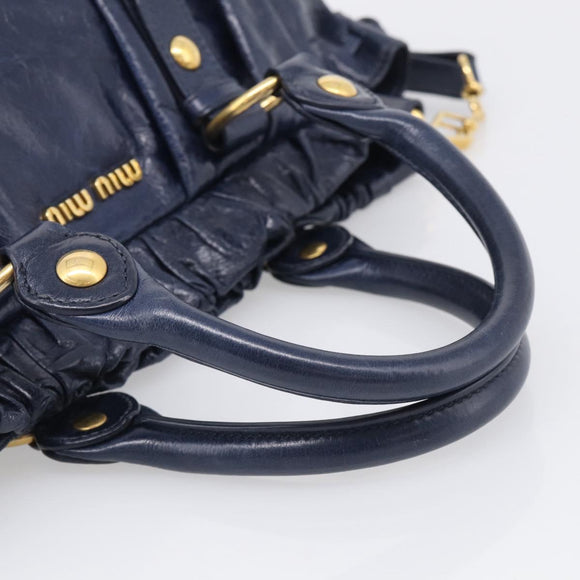Miu Miu Hand Bag Leather 2way Navy Gold Auth 212475SAM