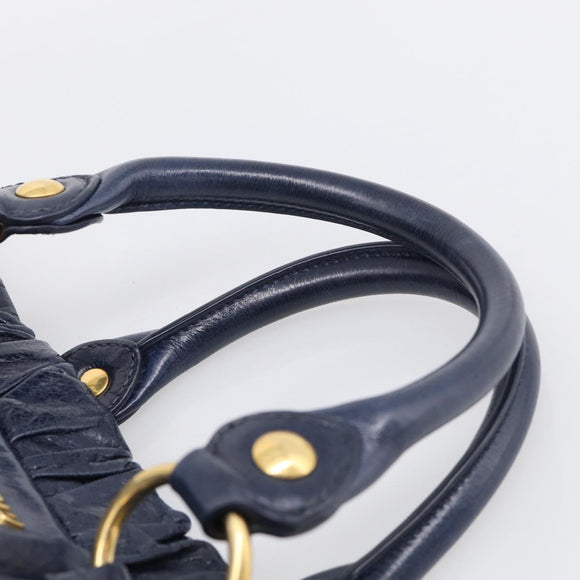 Miu Miu Hand Bag Leather 2way Navy Gold Auth 212475SAM