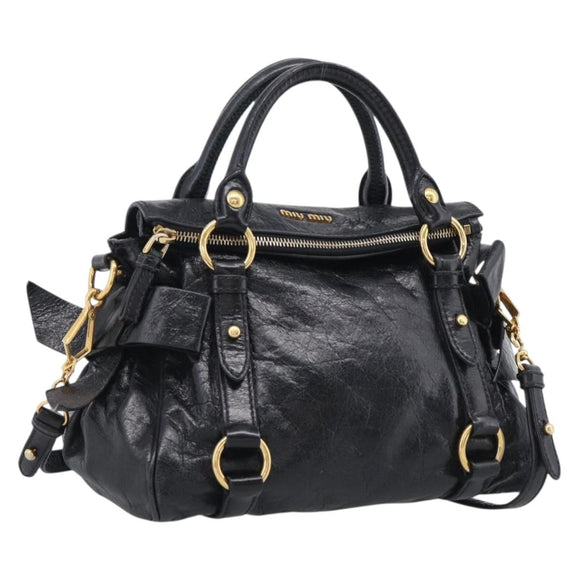 Miu Miu Hand Bag Leather 2way Black Gold Auth 212476SAM