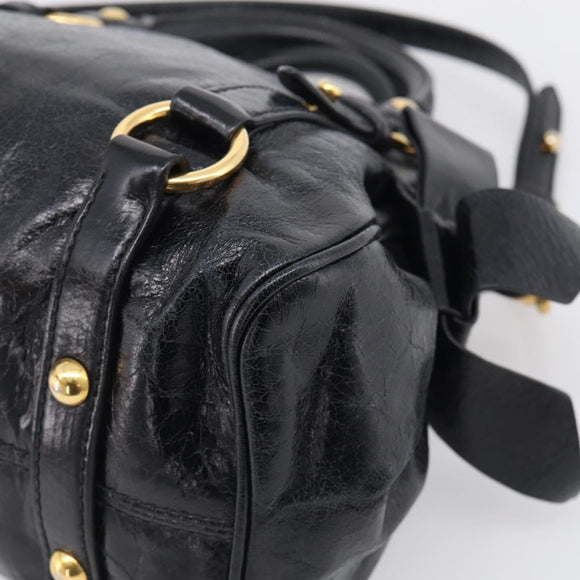 Miu Miu Hand Bag Leather 2way Black Gold Auth 212476SAM