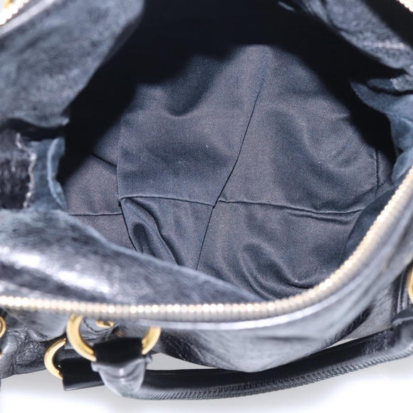 Miu Miu Hand Bag Leather 2way Black Gold Auth 212476SAM