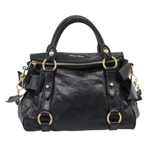 Miu Miu Hand Bag Leather 2way Black Gold Auth 212476SAM