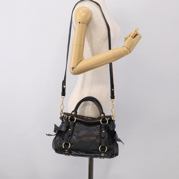 Miu Miu Hand Bag Leather 2way Black Gold Auth 212476SAM