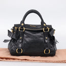 Miu Miu Hand Bag Leather 2way Black Gold Auth 212476SAM-25