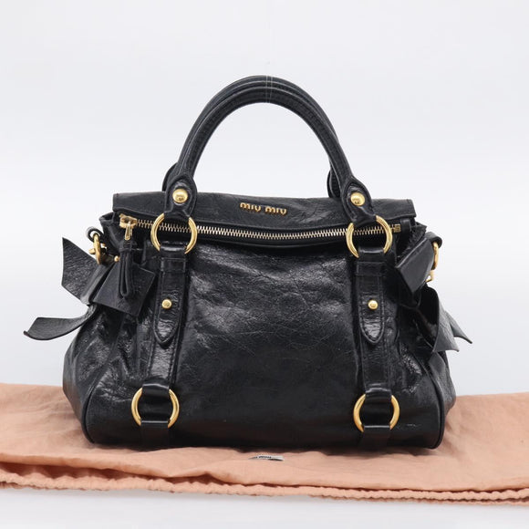 Miu Miu Hand Bag Leather 2way Black Gold Auth 212476SAM