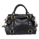 Miu Miu Hand Bag Leather 2way Black Gold Auth 212476SAM-13