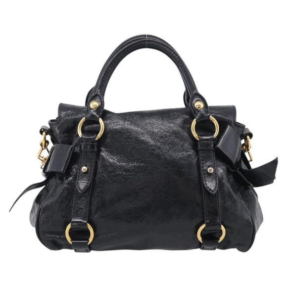 Miu Miu Hand Bag Leather 2way Black Gold Auth 212476SAM