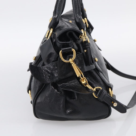 Miu Miu Hand Bag Leather 2way Black Gold Auth 212476SAM