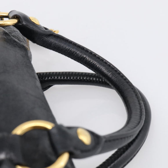 Miu Miu Hand Bag Leather 2way Black Gold Auth 212476SAM