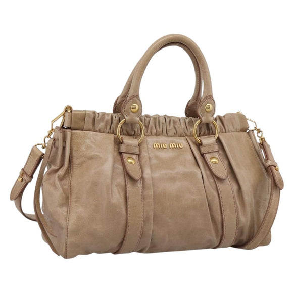 Miu Miu Hand Bag Leather 2way Beige Gold Auth 212492M