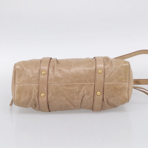 Miu Miu Hand Bag Leather 2way Beige Gold Auth 212492M