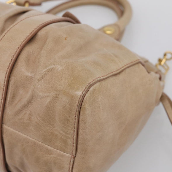 Miu Miu Hand Bag Leather 2way Beige Gold Auth 212492M