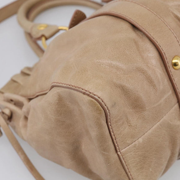 Miu Miu Hand Bag Leather 2way Beige Gold Auth 212492M