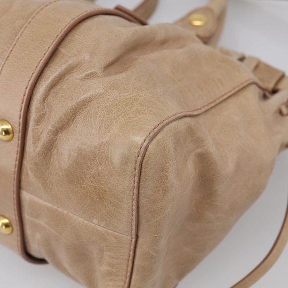 Miu Miu Hand Bag Leather 2way Beige Gold Auth 212492M