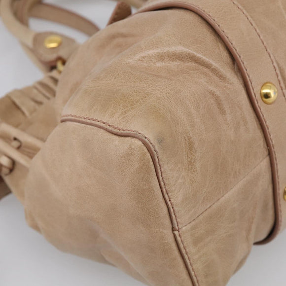 Miu Miu Hand Bag Leather 2way Beige Gold Auth 212492M