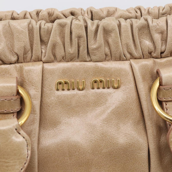 Miu Miu Hand Bag Leather 2way Beige Gold Auth 212492M