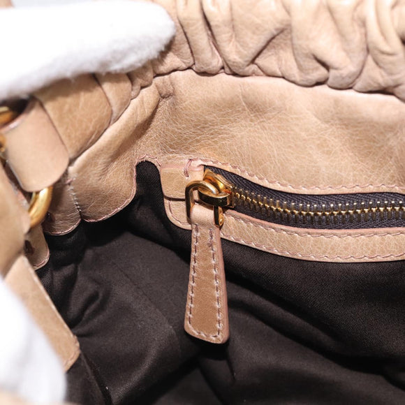 Miu Miu Hand Bag Leather 2way Beige Gold Auth 212492M