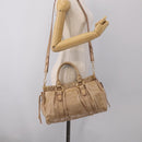 Miu Miu Hand Bag Leather 2way Beige Gold Auth 212492M-25