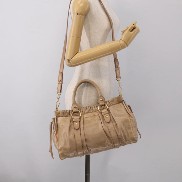 Miu Miu Hand Bag Leather 2way Beige Gold Auth 212492M