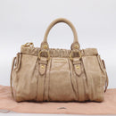 Miu Miu Hand Bag Leather 2way Beige Gold Auth 212492M-26