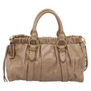 Miu Miu Hand Bag Leather 2way Beige Gold Auth 212492M-3