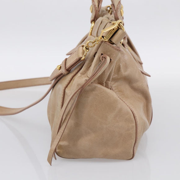 Miu Miu Hand Bag Leather 2way Beige Gold Auth 212492M