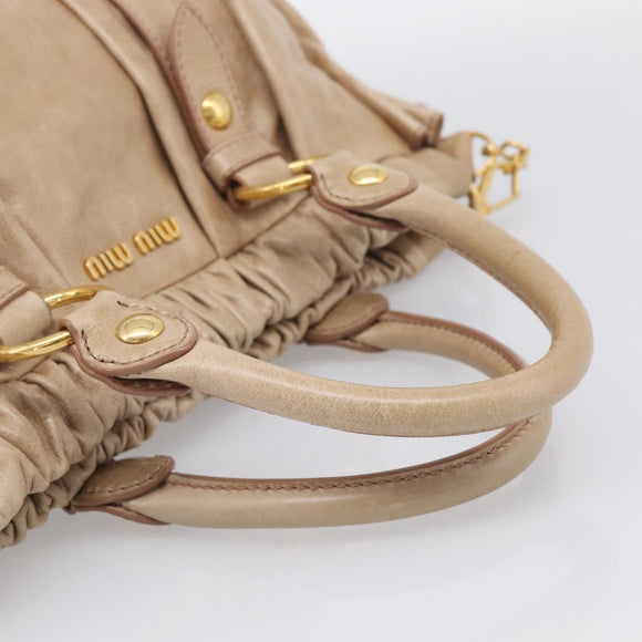 Miu Miu Hand Bag Leather 2way Beige Gold Auth 212492M