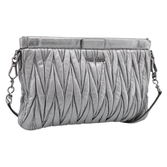 Miu Miu Matelasse Shoulder Bag Leather Silver Auth 212499V
