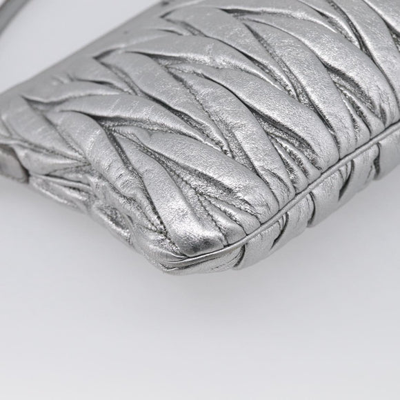 Miu Miu Matelasse Shoulder Bag Leather Silver Auth 212499V
