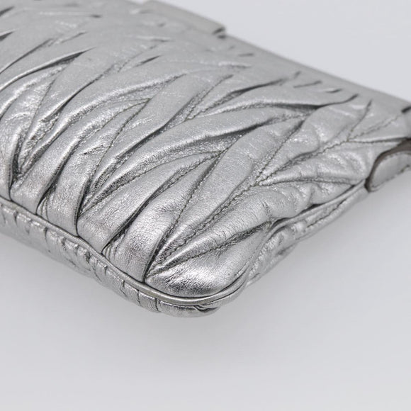 Miu Miu Matelasse Shoulder Bag Leather Silver Auth 212499V