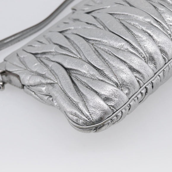 Miu Miu Matelasse Shoulder Bag Leather Silver Auth 212499V