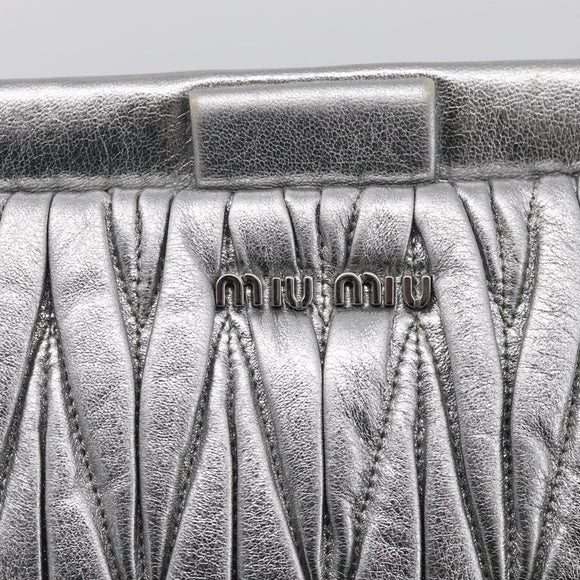 Miu Miu Matelasse Shoulder Bag Leather Silver Auth 212499V