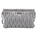 Miu Miu Matelasse Shoulder Bag Leather Silver Auth 212499V-2