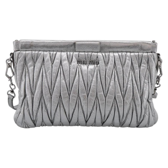 Miu Miu Matelasse Shoulder Bag Leather Silver Auth 212499V