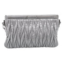 Miu Miu Matelasse Shoulder Bag Leather Silver Auth 212499V-3