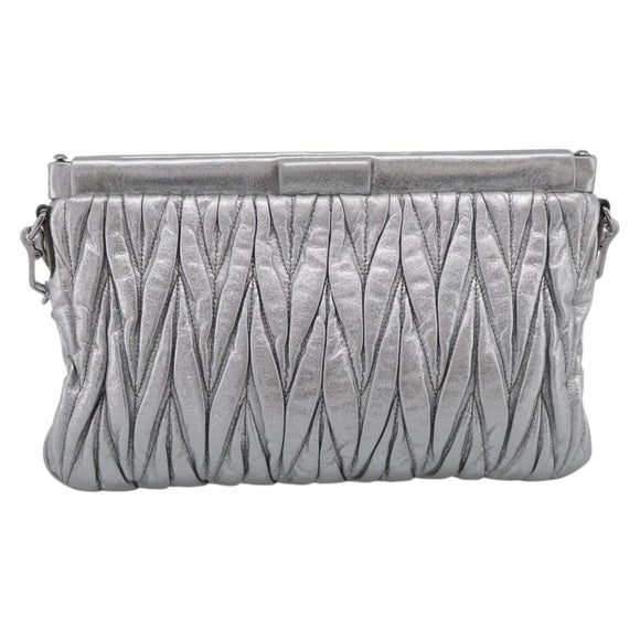 Miu Miu Matelasse Shoulder Bag Leather Silver Auth 212499V