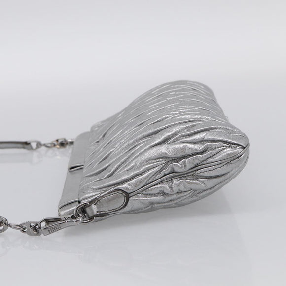 Miu Miu Matelasse Shoulder Bag Leather Silver Auth 212499V