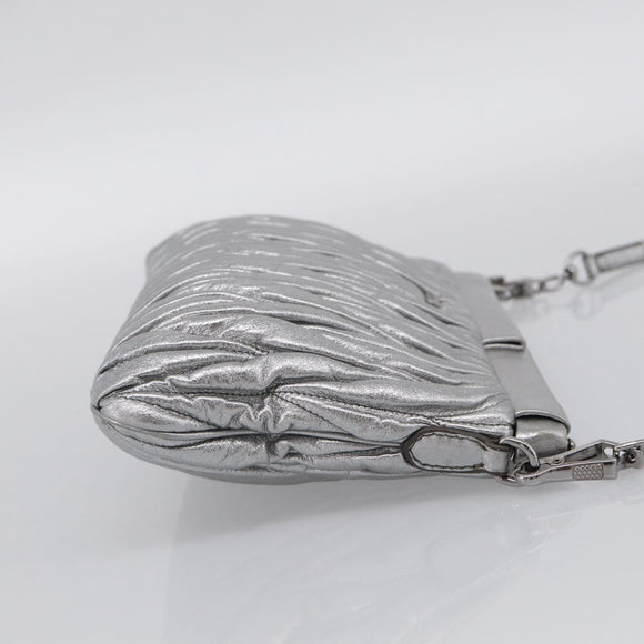 Miu Miu Matelasse Shoulder Bag Leather Silver Auth 212499V