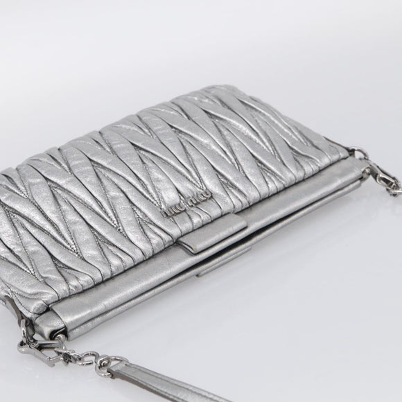 Miu Miu Matelasse Shoulder Bag Leather Silver Auth 212499V