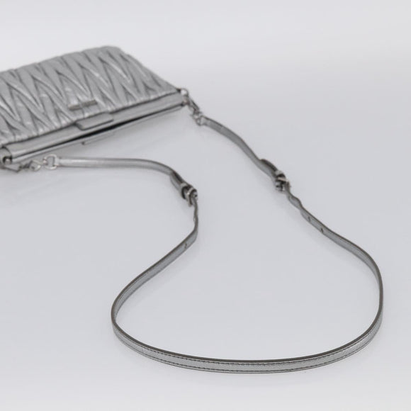 Miu Miu Matelasse Shoulder Bag Leather Silver Auth 212499V
