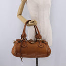 Chloe Paddington Hand Bag Leather Brown Gold Silver Auth 212505A-28