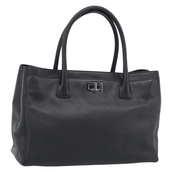 CHANEL 2.55 Executive Tote Bag Leather Black Silver CC Auth 212508SAV