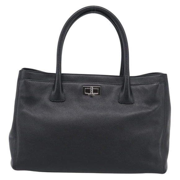 CHANEL 2.55 Executive Tote Bag Leather Black Silver CC Auth 212508SAV