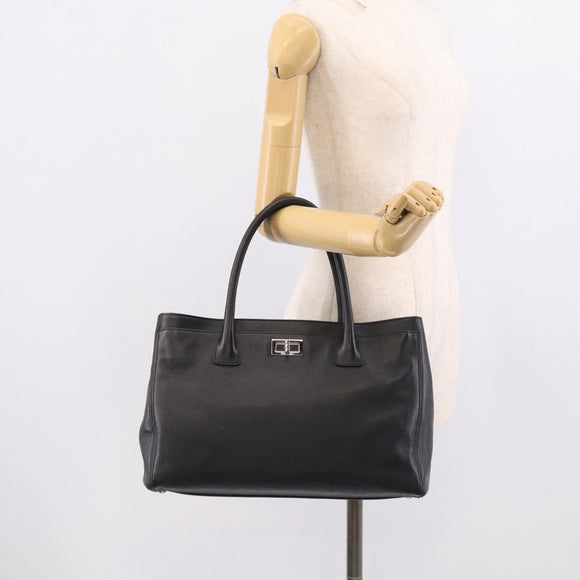 CHANEL 2.55 Executive Tote Bag Leather Black Silver CC Auth 212508SAV
