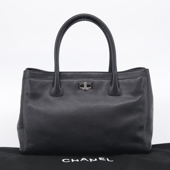 CHANEL 2.55 Executive Tote Bag Leather Black Silver CC Auth 212508SAV