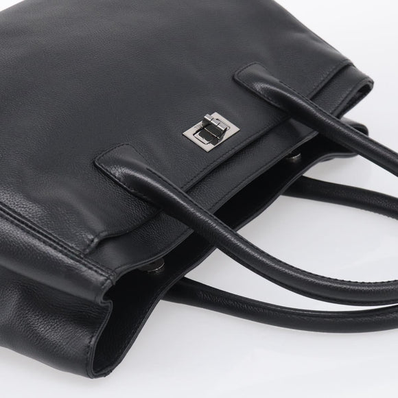 CHANEL 2.55 Executive Tote Bag Leather Black Silver CC Auth 212508SAV